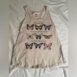 Old Navy Tank Top Girl’s Size 10/12. Beige With Butterflies.